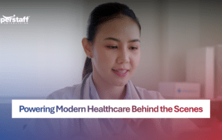 Healthcare professional in a white coat smiling at a computer for filipino virtual medical assistants.