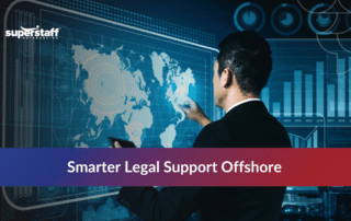Legal expert with Lady Justice and case files, illustrating the value of legal process outsourcing companies.