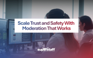 Team performing outsourced content moderation for online platform safety and compliance