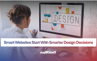 A person reviews a sleek website layout on a laptop, demonstrating how to outsource website design for smart growth.