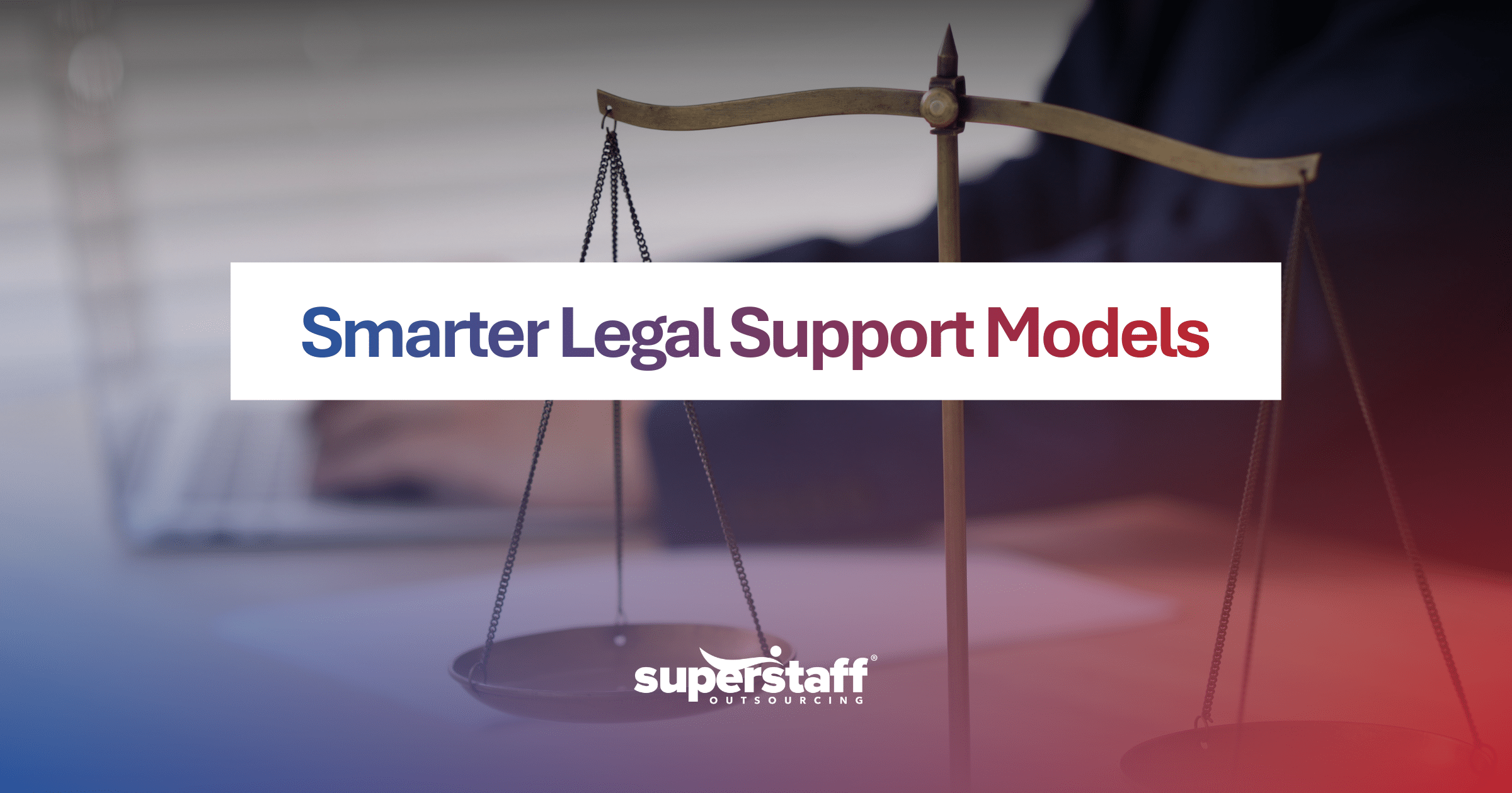 Legal professional with Lady Justice and books at a litigation process outsourcing company.