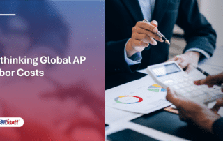 A financial professional uses a calculator to analyze global accounts payable wages and labor cost data.