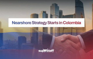 Business professionals discussing a Colombia outsourcing solution for operational growth