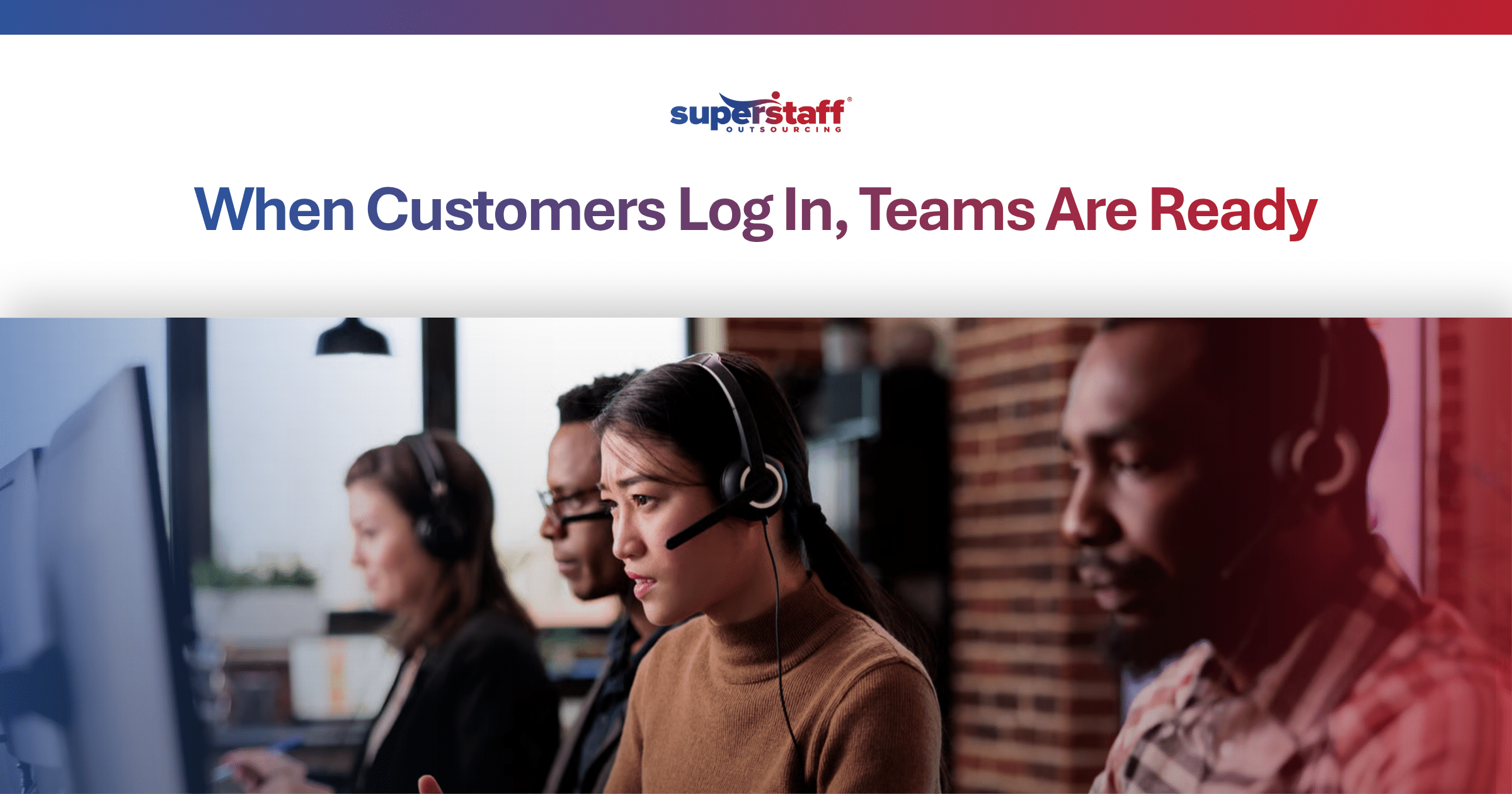 Always Online Why Digital Customer Support Requires Global Teams Support agents wearing headsets work at computers, providing 24/7 global digital customer support.
