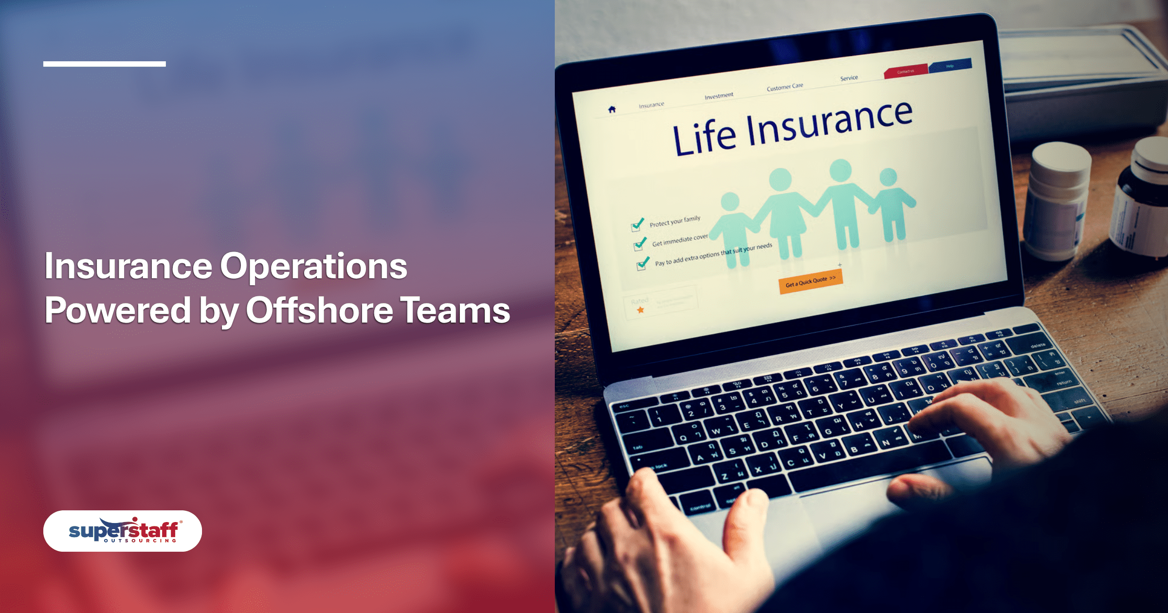 A person uses a laptop to view a Life Insurance website, highlighting life insurance BPO services.