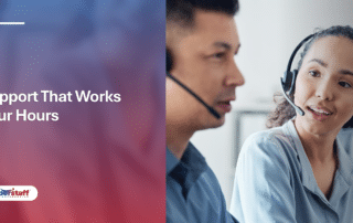 Two professional agents wearing headsets providing reliable outsourced customer support services.