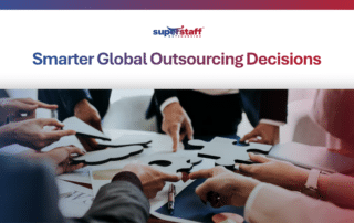 An abstract globe network with digital data nodes, representing a modern global outsourcing strategy.