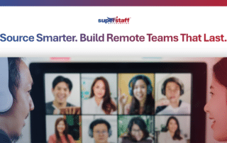 A remote team video call seen on screen, perfect for scaling global traveler customer support outsourcing.