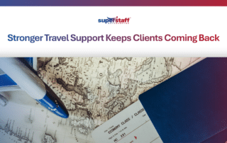 A support agent with a headset assists a client, demonstrating professional travel agency support services.