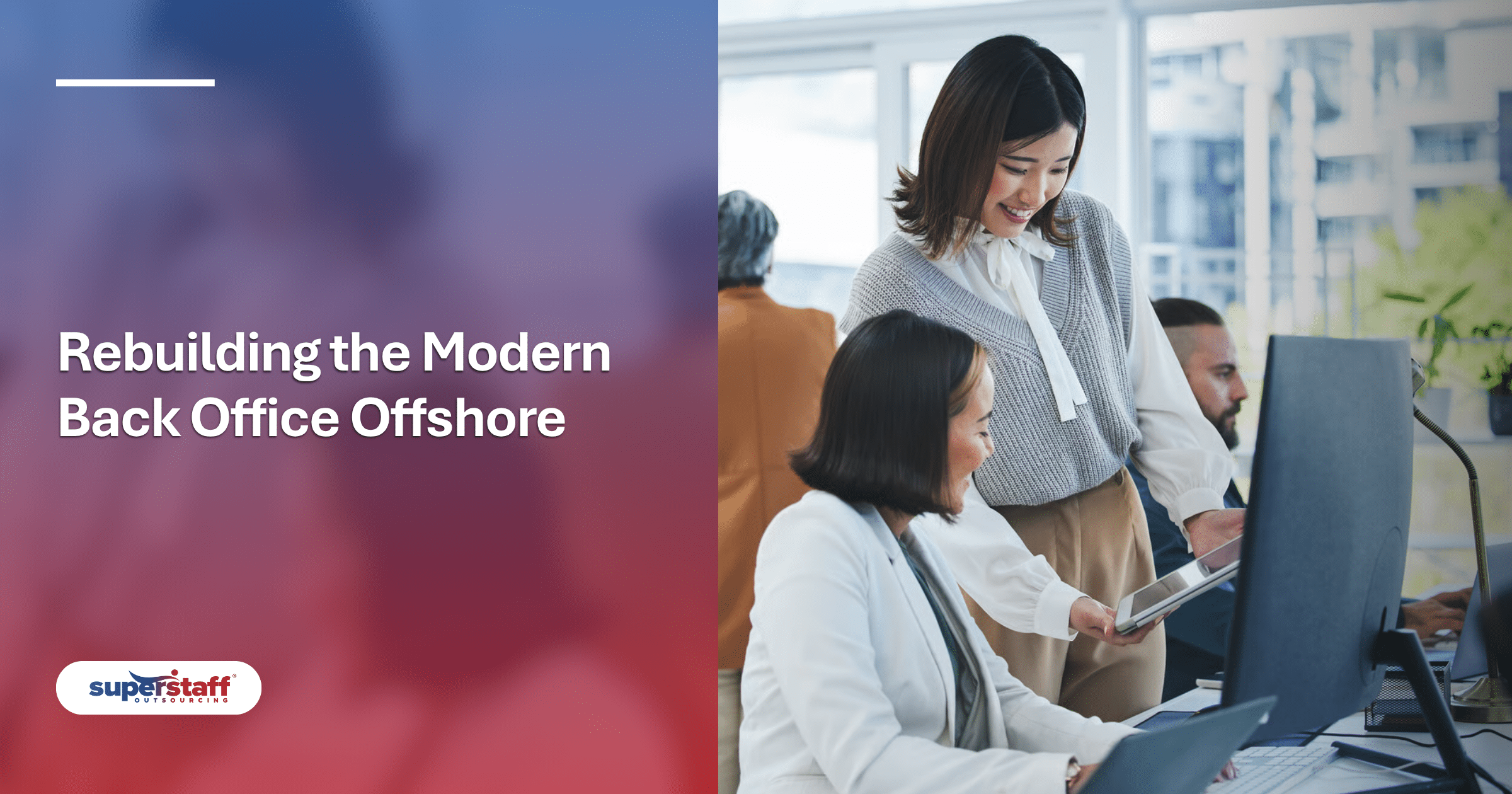 Two office professionals collaborating at a desk, illustrating effective business operations outsourcing.