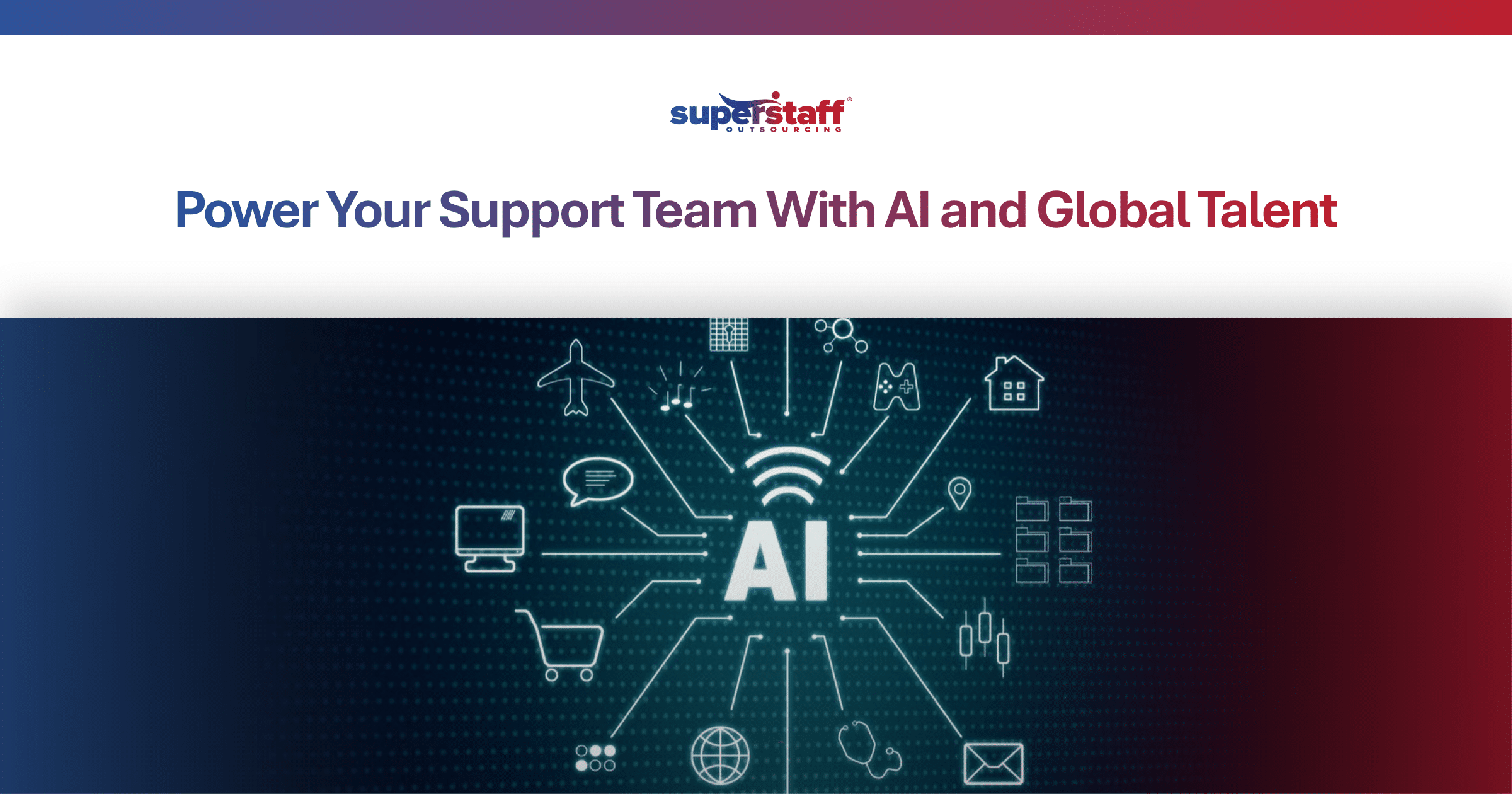 An AI icon connected to various industry symbols, showcasing top 10 AI tools for business to power support teams.