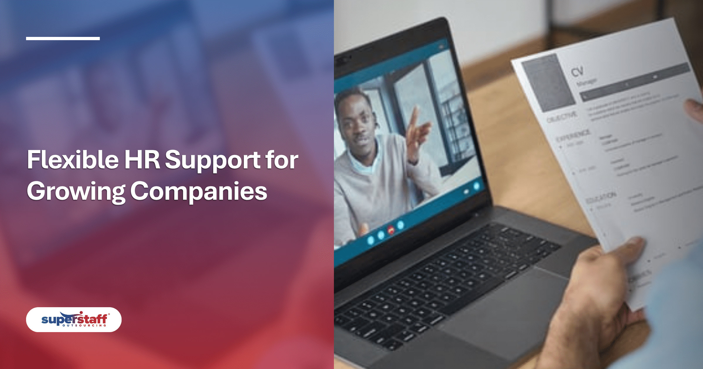 A recruiter reviews a CV during a remote video call, showcasing efficient virtual hr services.