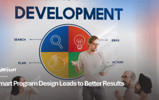 Business professionals evaluating program development services to build scalable programs and support organizational growth