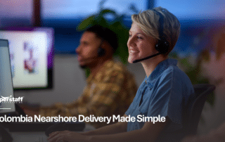 Business professionals collaborating through nearshore delivery in Colombia to support U.S. business operations and customer service