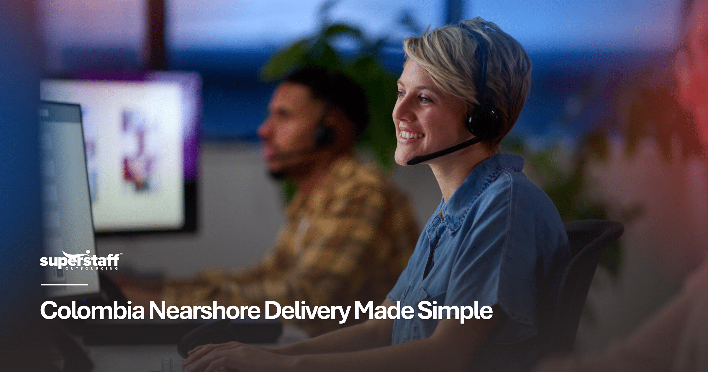 Business professionals collaborating through nearshore delivery in Colombia to support U.S. business operations and customer service